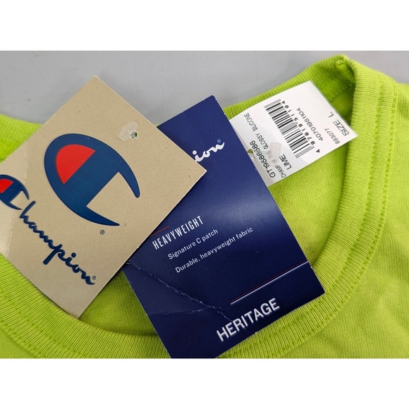 Champion Heritage Men's Heavyweight T-Shirt Size L Lime Green Cotton Casual NWT - Picture 3 of 9